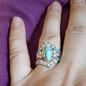 Turquoise and cubic zirconia 3-ring set